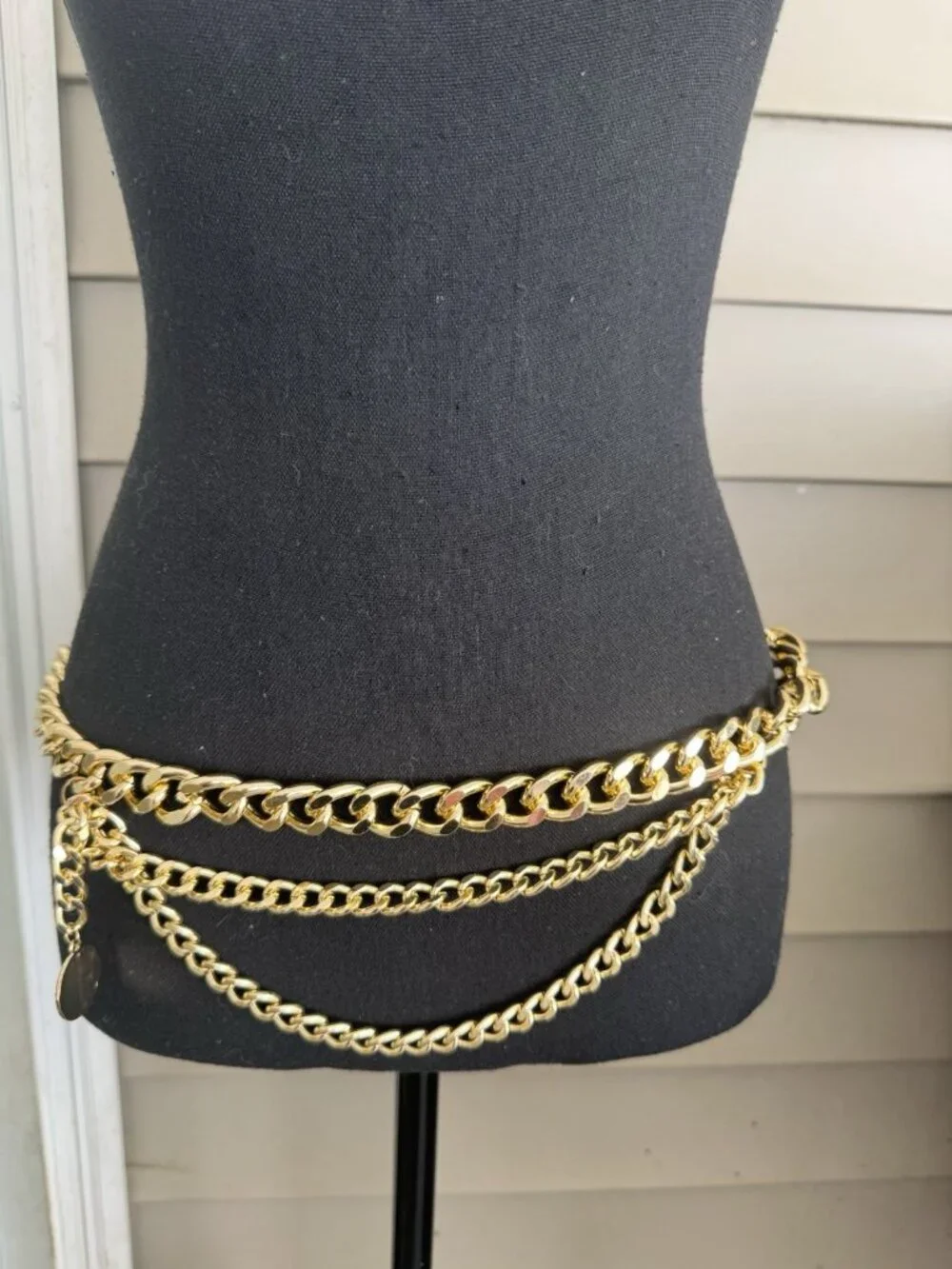Belt Long Rope Link Chain Shiny Goldtone Adjustable 3 Layer Women's Y2K 33